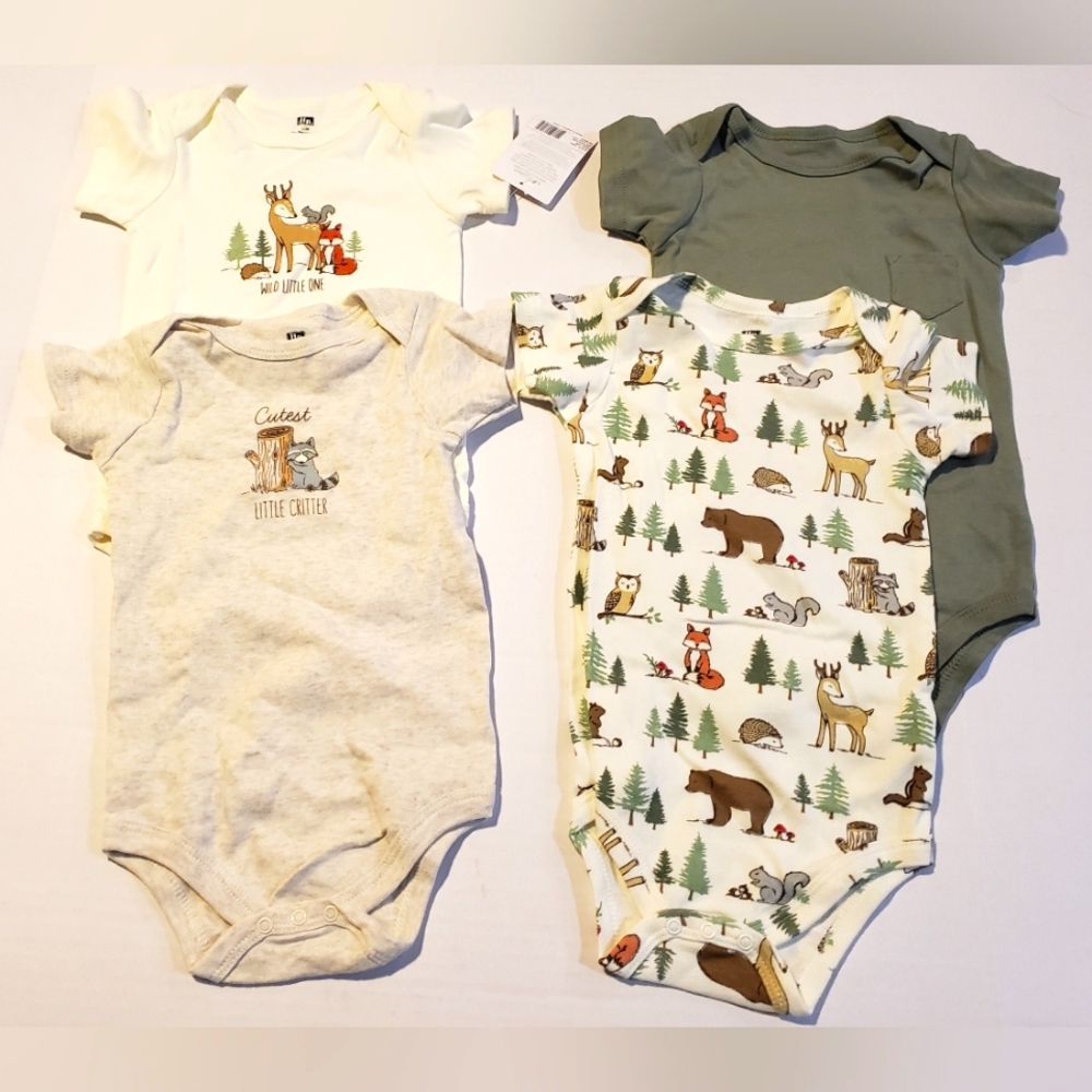 Hudson Baby Bodysuits 4 pack Size 18 Months NWT Forest Animals Theme